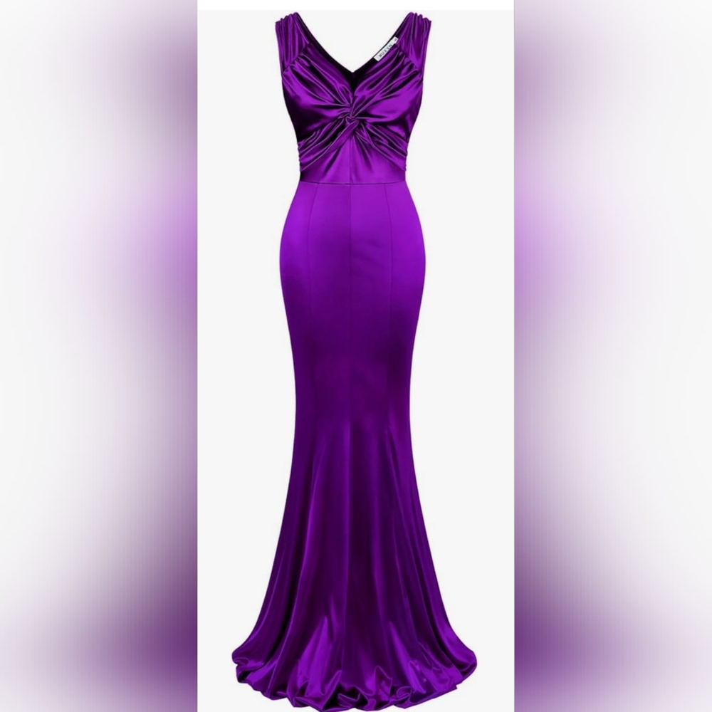 Purple satin evening gown